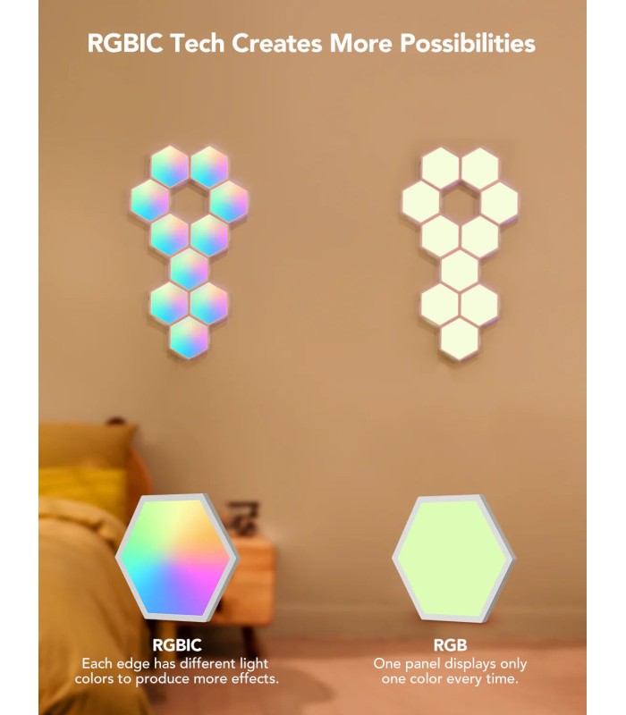 پنل نوری شش‌ضلعی تخت هوشمند گووی | Govee Glide Hexa Light Panel