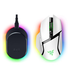 موس بی‌سیم ریزر مدل Razer Basilisk v3 Pro | رنگ سفید - به همراه پایه شارژ بی‌سیم Razer Pro