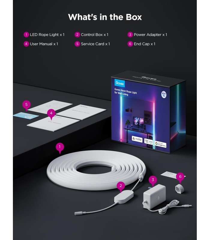 چراغ نئونی هوشمند ۵ متری گووی مدل Govee Neon Rope Light for Wall Lining