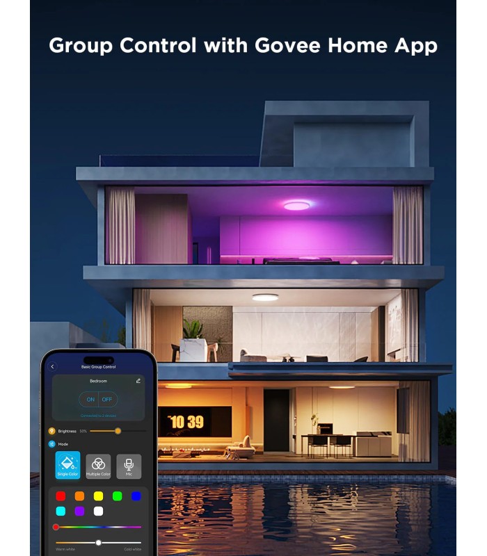 چراغ سقفی هوشمند ۳۰ سانتی‌متری گووی مدل Govee 12-Inch RGBWW + RGBIC Smart Ceiling Light