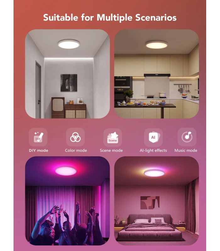 چراغ سقفی هوشمند ۳۰ سانتی‌متری گووی مدل Govee 12-Inch RGBWW + RGBIC Smart Ceiling Light