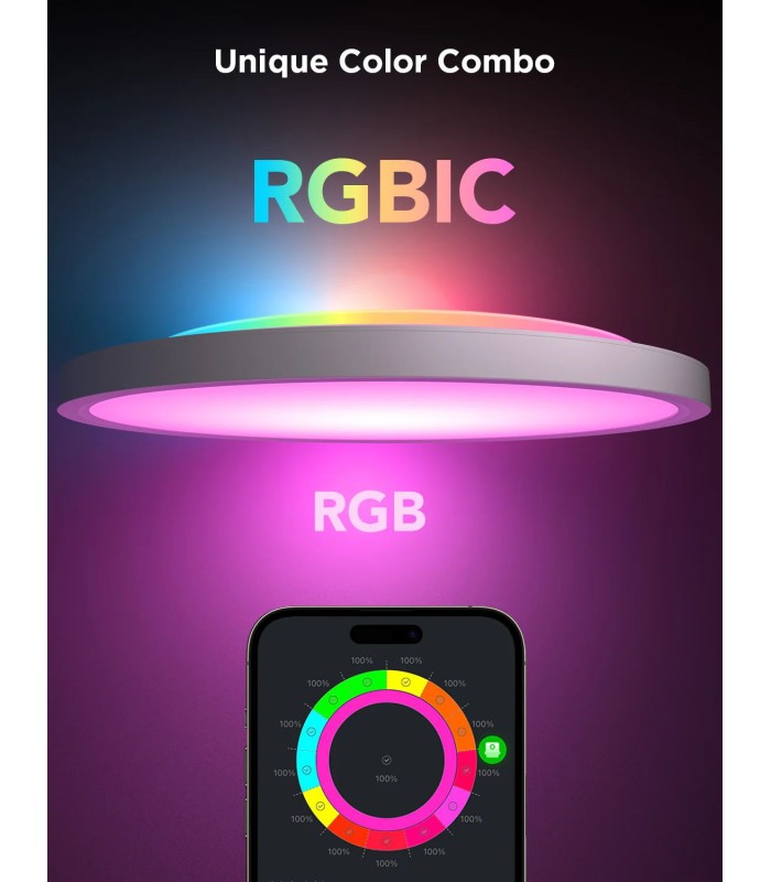 چراغ سقفی هوشمند ۳۰ سانتی‌متری گووی مدل Govee 12-Inch RGBWW + RGBIC Smart Ceiling Light